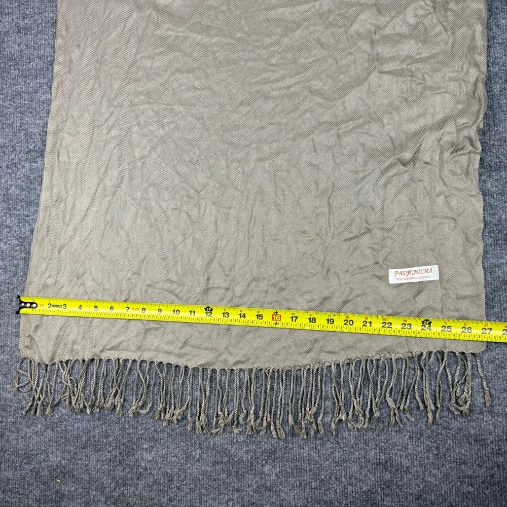 Pashmina Silk Scarf Taupe‎ Olive Fringe Trim Lightweight Wrap Shawl Large Scarf